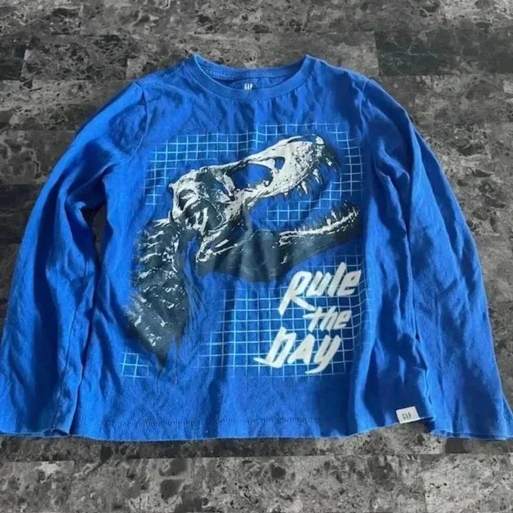 Gap Kids Graphic Long-Sleeve T-Shirt - Blue with Dinosaur Design - Size Small